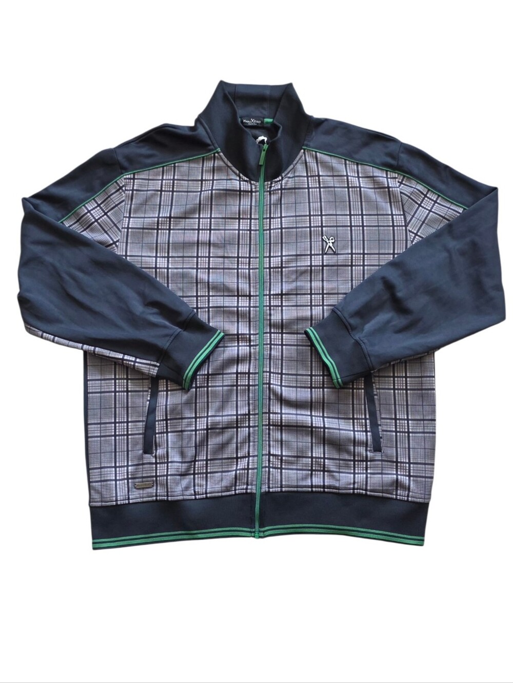 Marc Ecko Cut & Sew 2XL Gray Green Performance Check Plaid Full Zip Jacket XXL